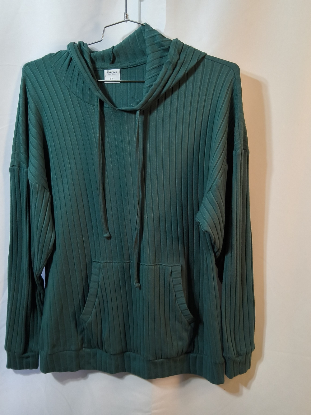 Sonoma .Ribbed Teal Hoodie Sweatshirt Size L